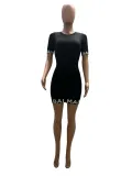 Printed Short Sleeve Slim Fit Wrap Hip Dress