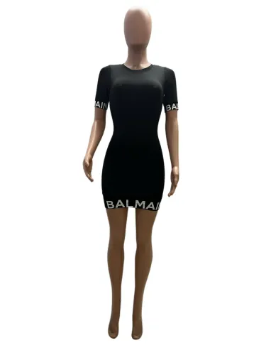 Printed Short Sleeve Slim Fit Wrap Hip Dress