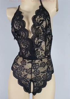 Fun Lingerie Women's Large Lace Open Crotch Sexy Backless One Piece