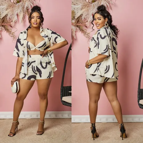 Women's Fashion Casual Printing Three Piece Shorts Set
