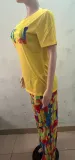 Fashion printed short sleeved casual torn pants two-piece set