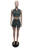 Elastic camouflage skirt set with straps and open back set