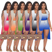Fashionable women's gradient color suspender long cape pit strip 3-piece set