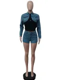 Casual denim set with contrasting color, slim fitting and fashionable elastic set