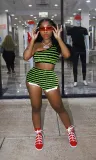 Texture Stripe Casual Versatile Tank Top Shorts Two Piece Set