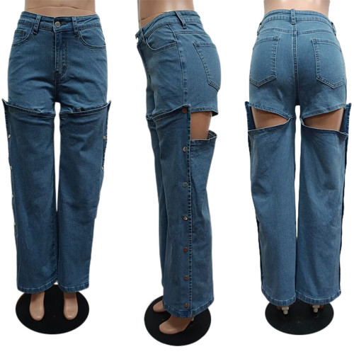 Fashionable slit wispy jeans