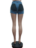 Contrast colored stretch denim shorts with stitching