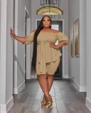 Off shoulder solid color casual two-piece set for women's oversized clothing