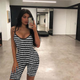 Sexy low cut knitted suspender high waist tight sports fitness jumpsuit