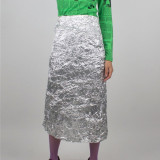 Half length skirt with pleated high waist and slit back, fashionable and trendy, versatile wrap hip skirt