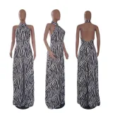 Oversized wide leg jumpsuit striped printed jumpsuit