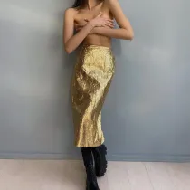 Half length skirt with pleated high waist and slit back, fashionable and trendy, versatile wrap hip skirt
