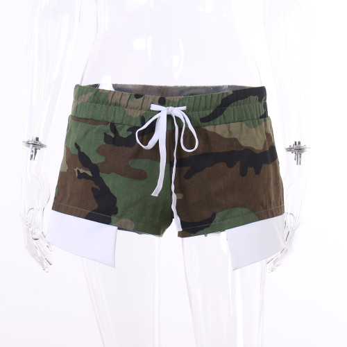 High waistband camouflage shorts, fashionable and versatile casual pants