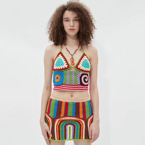 Women's Fashion Sweet Digital Printing High Waist Slim Fit Wrap Hip Half Skirt Set