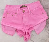 Women's sexy denim shorts, holiday style, loose, elastic free curled edge, open pocket beach hot pants