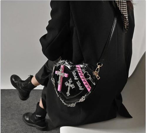 Heart shaped bag with personalized rivet punk style shoulder bag