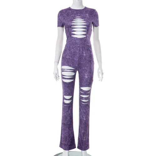 Perforated short sleeved top and pants casual set