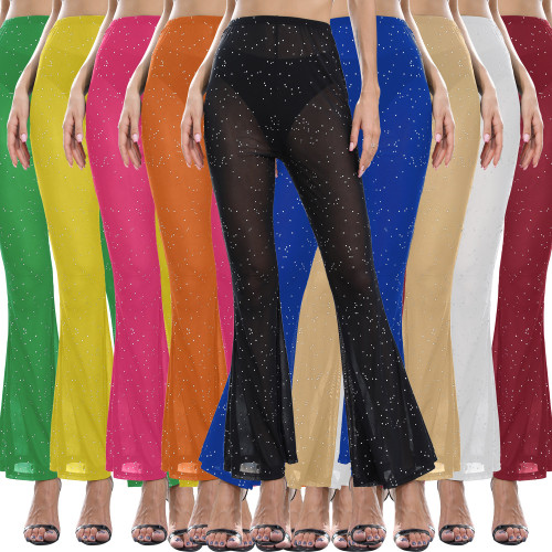 Women's sexy mesh perspective drip shaped pants with flared pants