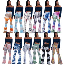Women's tie dyed micro flared tight pants with multiple colors
