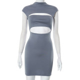Solid casual round neck sleeveless hollow out bra wrap buttocks short dress