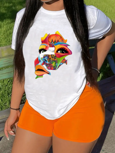 Casual style short sleeved top cartoon printed T-shirt