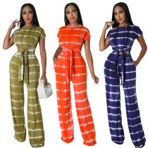 Fashion casual printed set with wide leg pants and two piece pants set