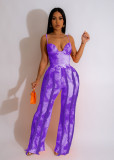 Women's suit printed tassel lace suspender jumpsuit two-piece set with micro flares