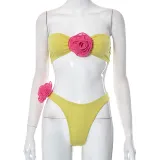 Sexy solid color navel exposed bra floral slim fitting briefs Spicy Girl Set