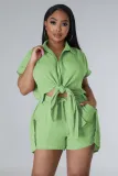 Cotton Solid Color Strap Candy Color Casual Two Piece Set