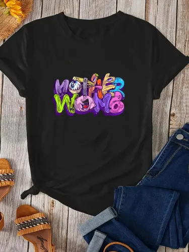 Casual style short sleeved top letter printed T-shirt