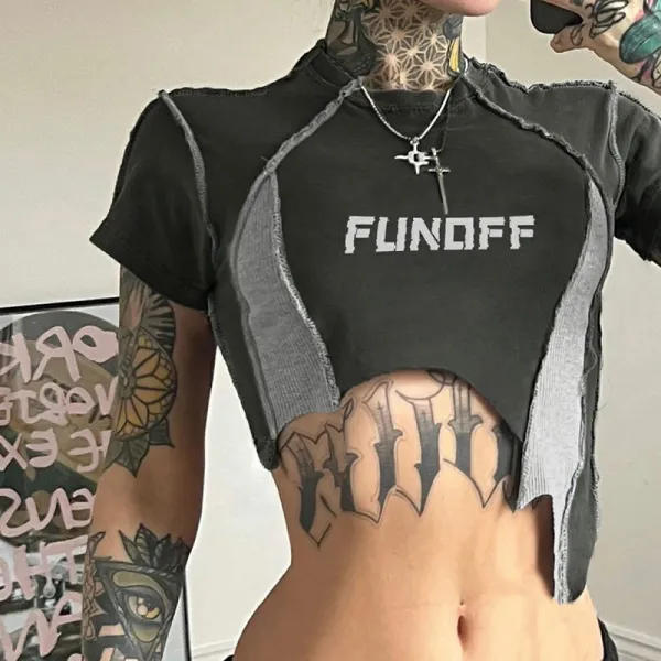 Sporty Style Letter Contrast Color Personalized Reverse Line Irregular Hem Slim Fit Short Sleeve T-shirt
