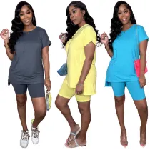 Solid Split Pocket Casual Two Piece Set