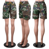 Camouflage denim multi pocket cargo pants casual pants