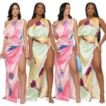 Sexy Sleeveless Vibrant Colorful Gradient Split Dress for Women