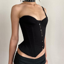 Solid color fishbone waist fitting and shaping strap with irregular solid color chest wrap strap