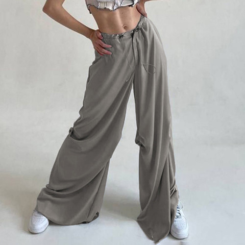 Solid color temperament draping satin low waisted loose casual woven pants
