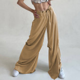 Solid color temperament draping satin low waisted loose casual woven pants
