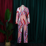 Fashion casual printed long sleeved jacket suit pants set