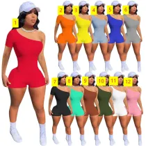 Rib one shoulder jumpsuit