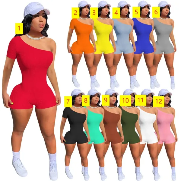 Rib one shoulder jumpsuit