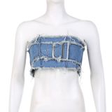 Sexy and adjustable waist buckle, washed and brushed short style with exposed navel and chest wrap