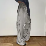 Solid color temperament draping satin low waisted loose casual woven pants