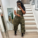 Loose camouflage work suit jumpsuit with straps