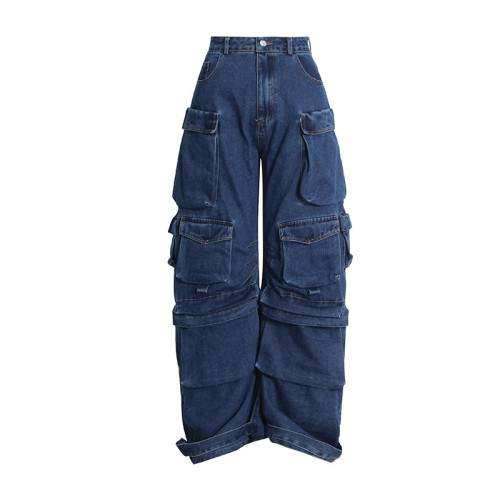 Multi bag wide leg jeans fashionable cargo pants hip-hop super cool series pants