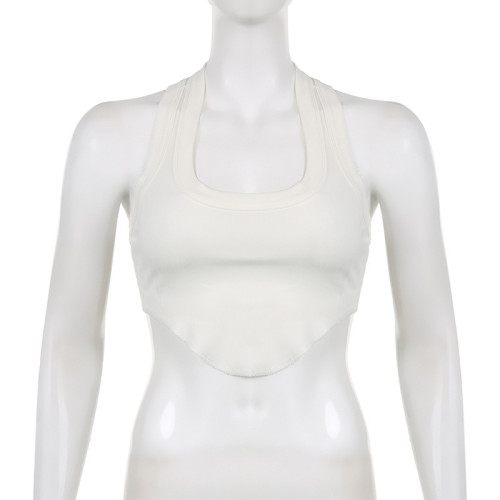 Minimalist foundation, irregular curved hem, elastic thread base, spicy girl inner layer sports vest