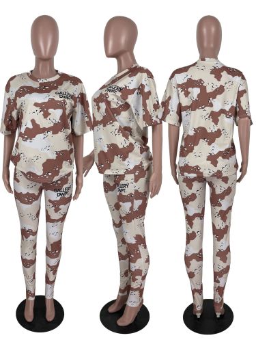 Fashion and popular letter camouflage printing two-piece set