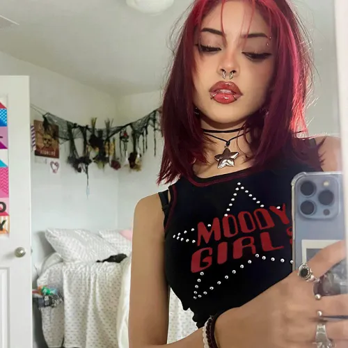 Vintage pentagonal star hot drill sleeveless vest top