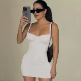Fashionable and Sexy Backless Slim Fit Solid Color Strap Dress