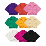 Multi color solid color versatile knot embellishments double pocket short sleeved short shirt