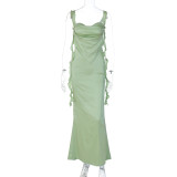 Lace Strap Open Back Dress Fashionable Ruffle Strap Long Dress